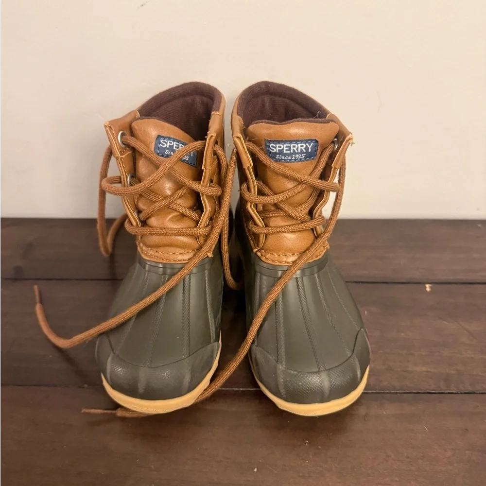 Sperry Port Duck Boots Kids Size 8 Brown Leather Waterproof Rain Snow Boots